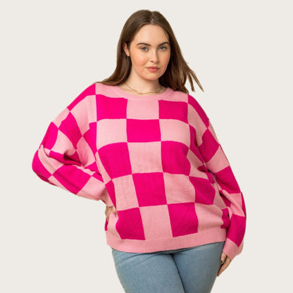 Margot Checkerboard Sweater (Pink)