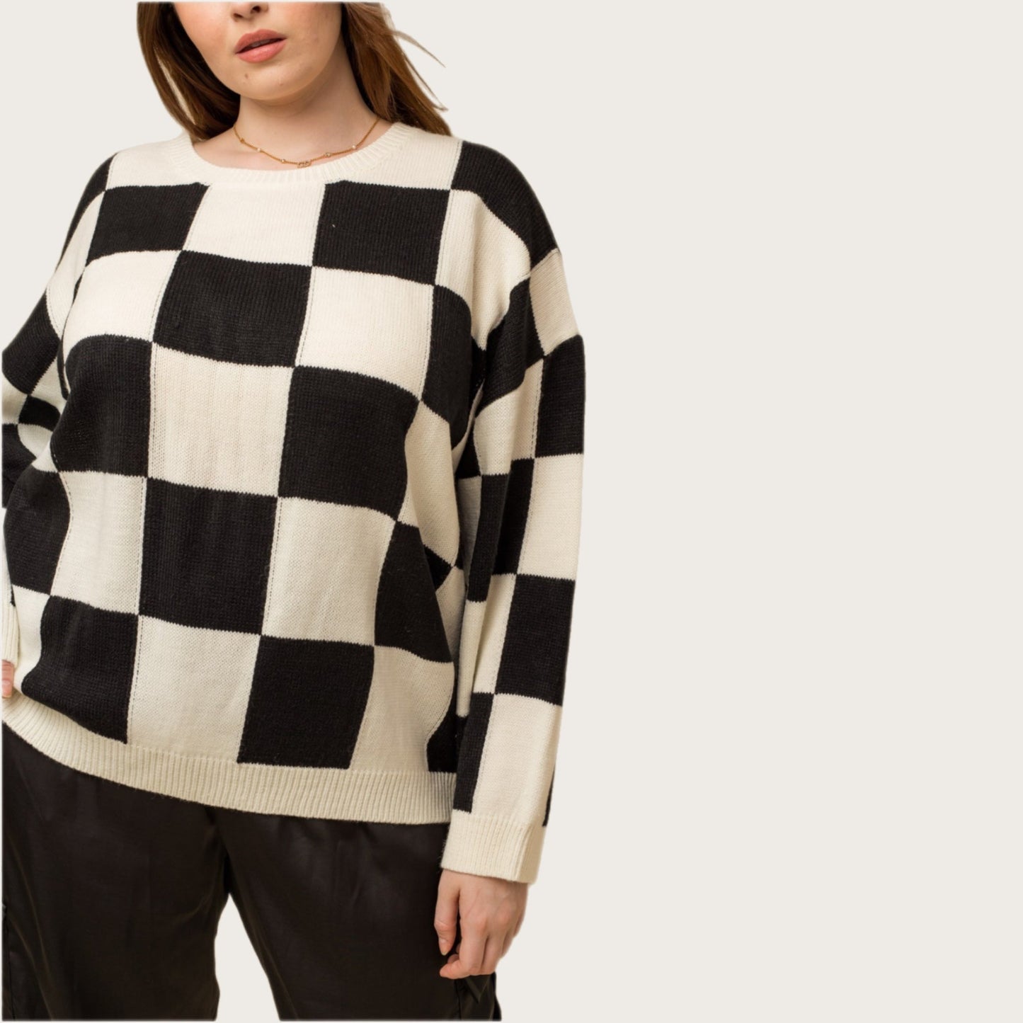 Margot Checkerboard Sweater (Black)