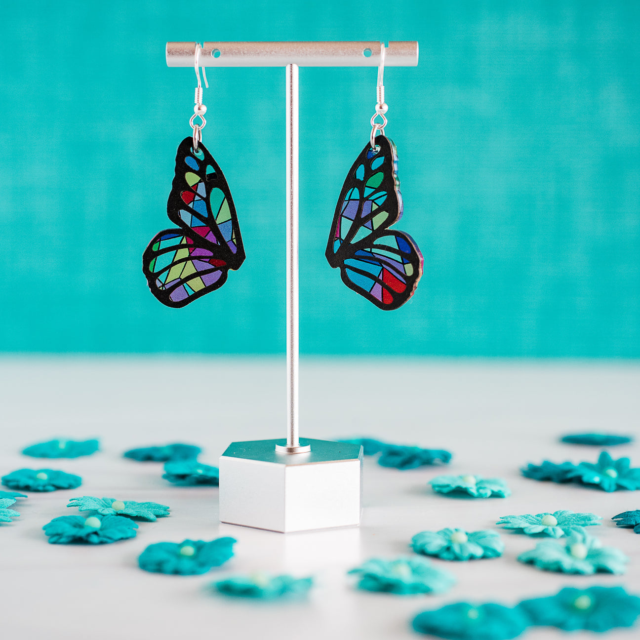 Stained Glass Acrylic Butterfly Earrings