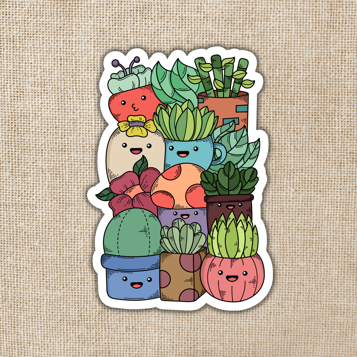 Pile of Cheery Potted Plants Sticker