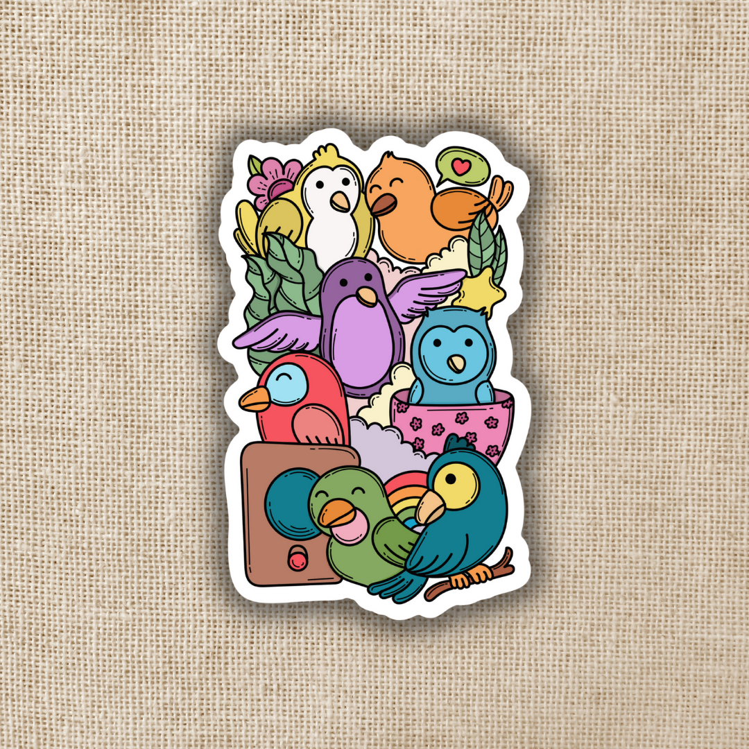Pile of Silly Tropical Birds Sticker