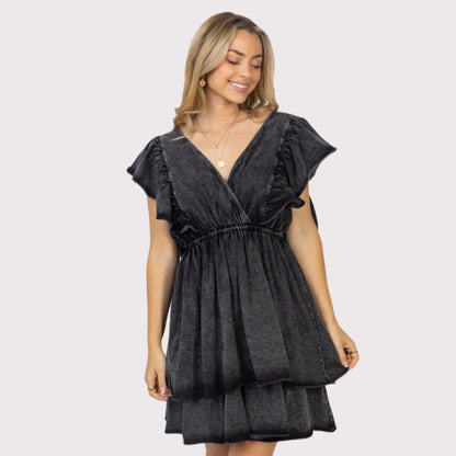 Mackenzie Tiered Denim Dress (Black)